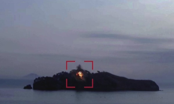 북한의 조선중앙TV가 장거리 순항미사일 시험발사 타격지점을 공개하고 있다.ⓒ연합뉴스(사진 : 조선중앙TV)
