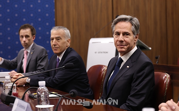 토니 블링컨 미국 국무장관이 9일 오후 서울 종로구 외교부에서 열린 한미 외교장관회담에 참석하고 있다.