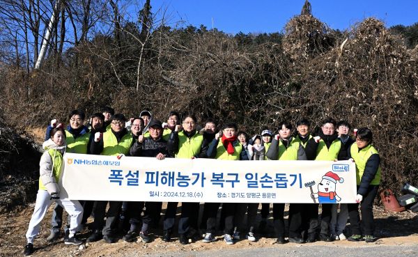 서국동 대표이사(앞줄 왼쪽 다섯 번째)와 헤아림 봉사단이 기념사진을 촬영하고 있다. ⓒNH농협손해보험